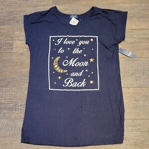 Navy blue Graphic Oversized Tee Nightgown Loungewear with Moon and Stars Size XL